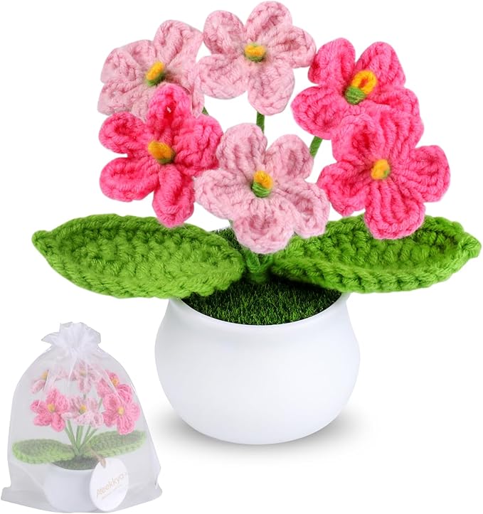Aeekkya Crochet Flower, Ombre Pink Forget Me Not, Handmade Yarn Crochet Flowers for Women, Teacher, Friend, Mom, Cute Desk...