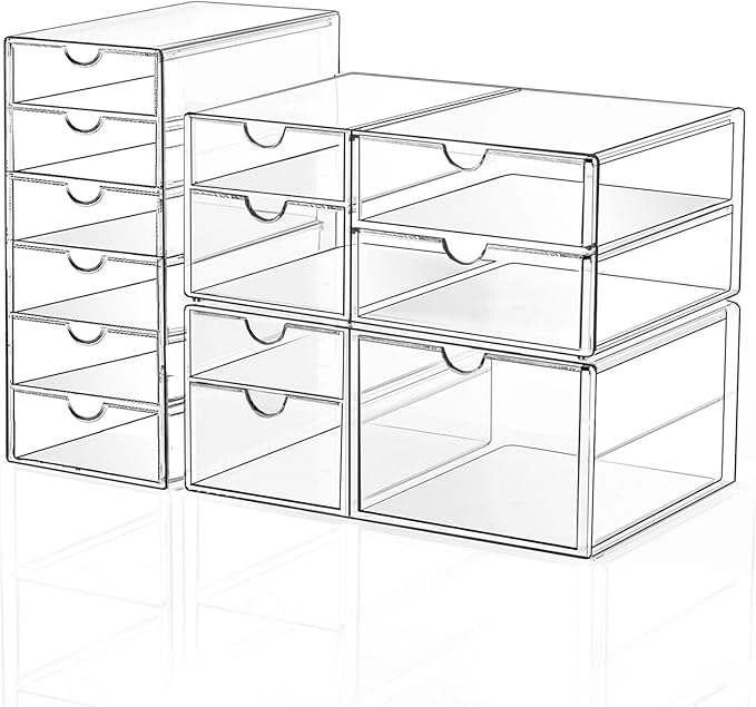 Makeup Drawer Storage Organizer with 13 Drawers, 3 Set Acrylic Office Desk Organization and Storage, Dustproof Drawer Orga...