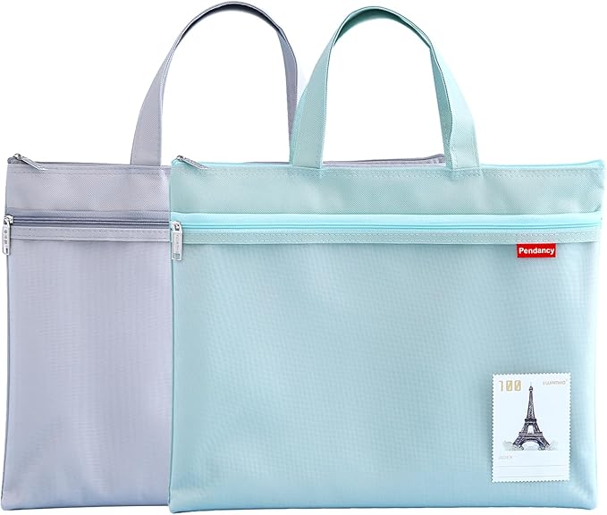 Pendancy Mesh Zipper Pouch 11x13.7 in, 2 pcs Large Double Pocket Waterproof File Bag with Handle, A4 Size Foldable Documen...