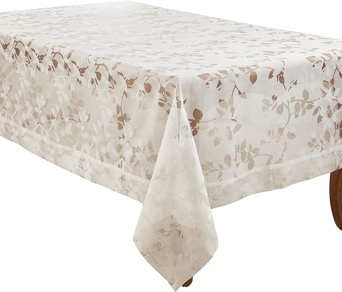 SARO LIFESTYLE Sheer Elegance Burnout Voile Vine Design Tablecloth, White, 50"x70"