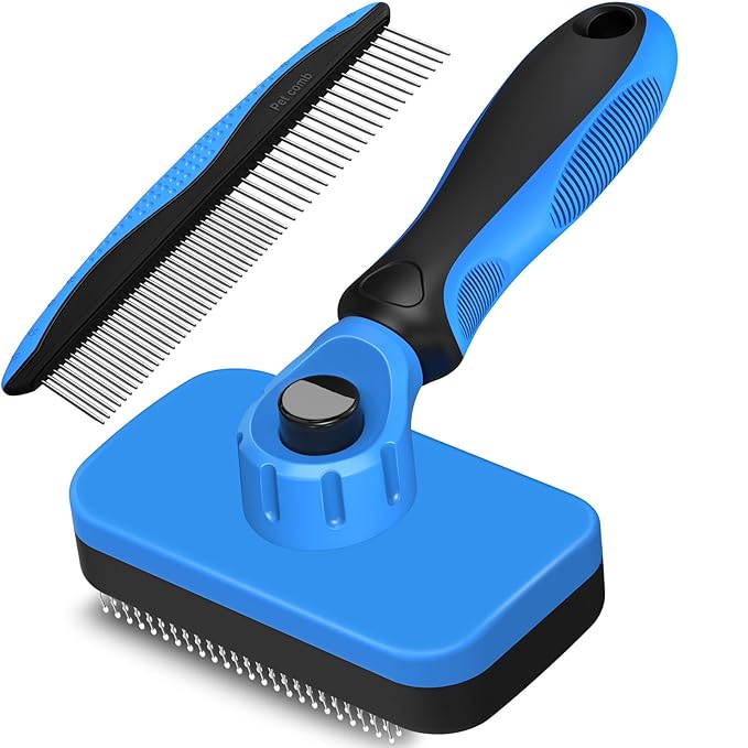 2PCS Self Cleaning Slicker Brush & Dog Comb - Skin Friendly Deshedding Grooming Tool for Dogs, Cats and Small Animals, Pro...