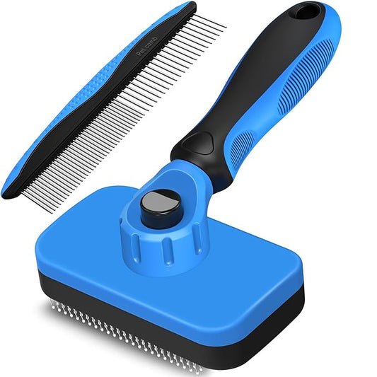 2PCS Self Cleaning Slicker Brush & Dog Comb - Skin Friendly Deshedding Grooming Tool for Dogs, Cats and Small Animals, Pro...