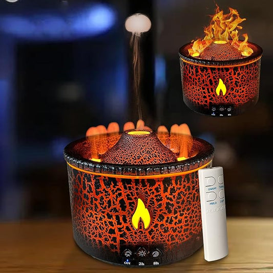Cechlicht Volcano Diffuser, Essential Oil Diffuser 300ml Volcano Humidifier with Flame & Volcano Mist Mode, 2 Colors, Time...