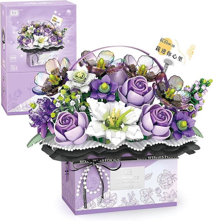 MEIEST Flower Bouquet Building Blocks Model Set,Simulation Artificial Rose Handheld Gift Box,Bonsai Plant Building Bricks ...