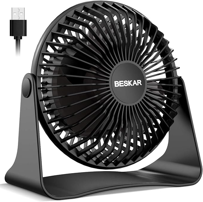 BESKAR USB Small Desk Fan, Portable Fans with 3 Speeds Strong Airflow, Quiet Operation and 360°Rotate, Personal Table Fan ...