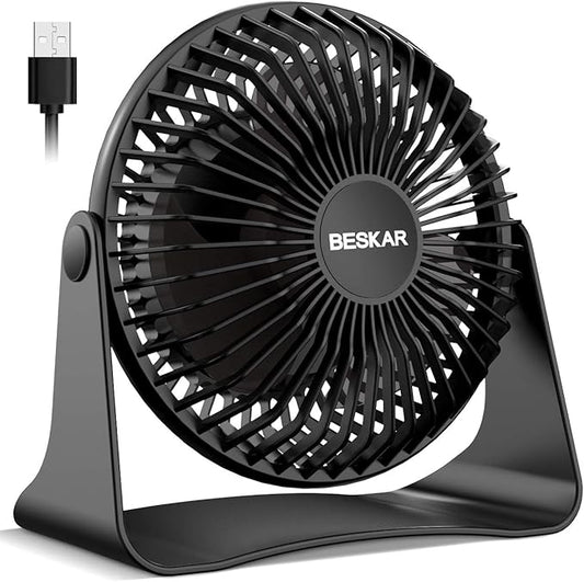 BESKAR USB Small Desk Fan, Portable Fans with 3 Speeds Strong Airflow, Quiet Operation and 360°Rotate, Personal Table Fan ...