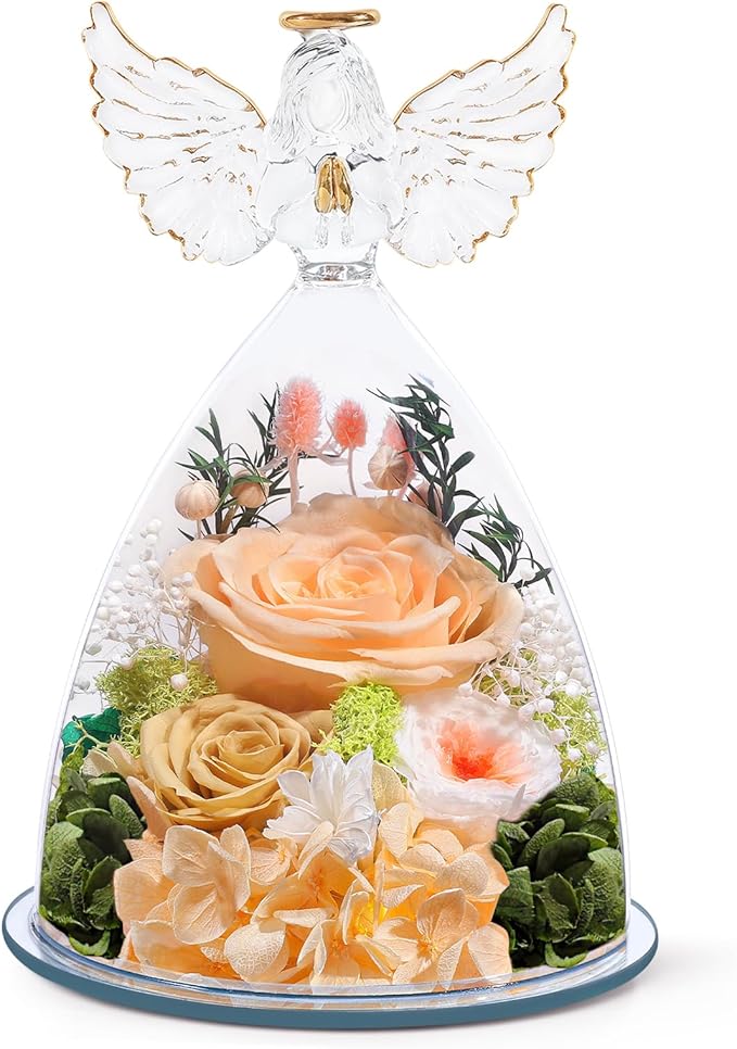 FIACO Mothers Day Flowers Gifts for Mom Women Birthday Preserved Flower for Delivery Forever Fresh Rose in Glass Angel Fig...