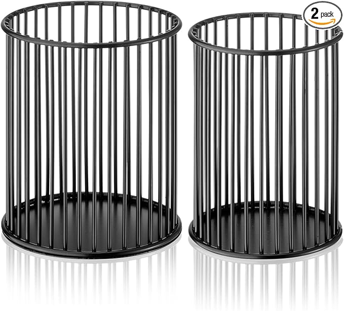 YAMAJA 2 Sets Metal Pen Holder for Desk,Makeup Brushes Cup Holder, Pencil Holders, Pen cup, Home and Office Organizer, Black