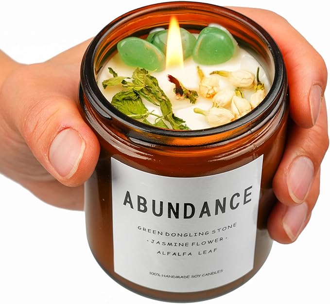 Natural Crystal Candle,Abundance, Crystal Ritual, Spiritual, Money Prosperity, Candle Spell.(Abundance)