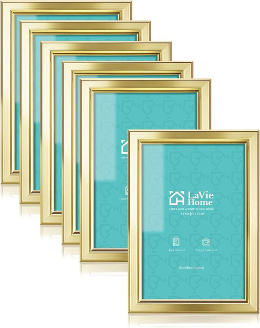 LaVie Home 4x6 Picture Frames (6 Pc, Gold) Simple Designed Photo Frame with High Definition Glass for Wall Mount & Table T...