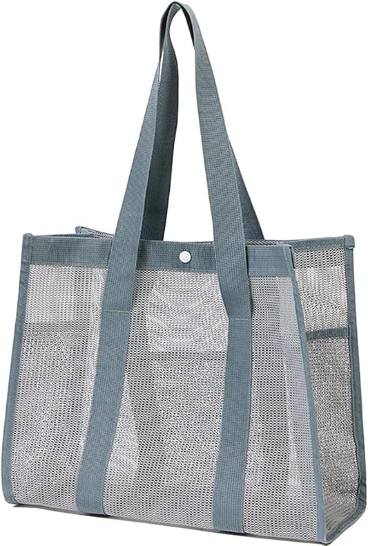 Noy Lacha Small Mesh Beach Bag Totes Lightweight Travel Toy Tote Mesh Swimming Pool Bag with Multiple Pockets