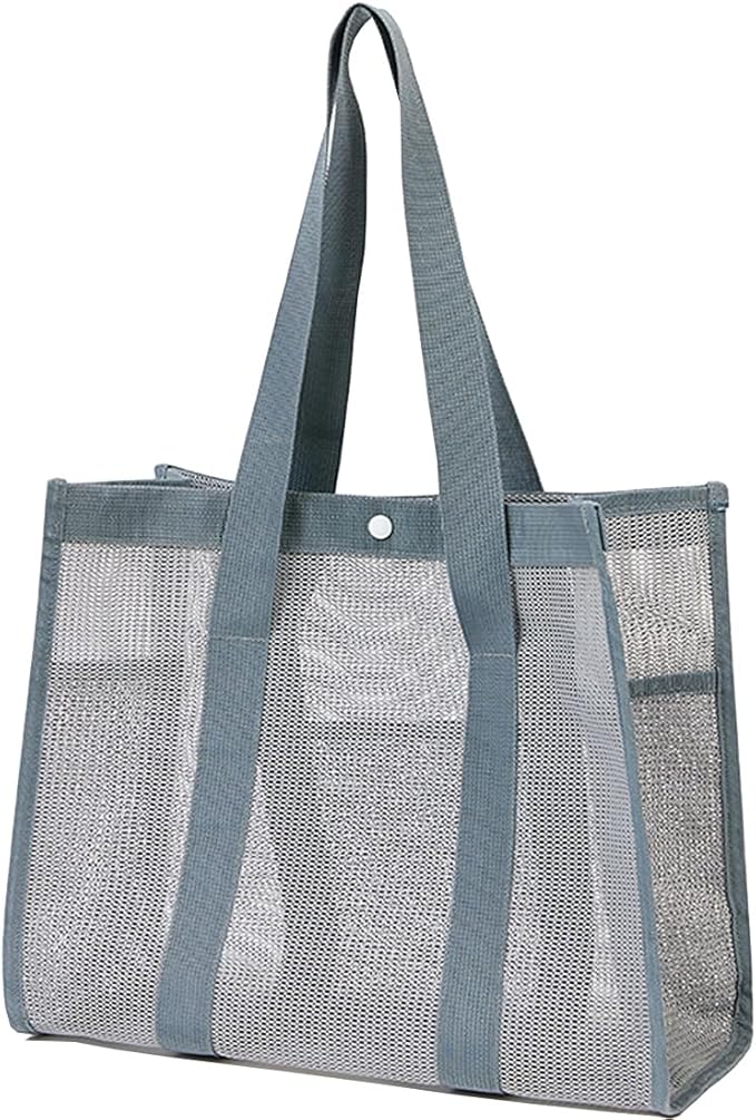 Noy Lacha Small Mesh Beach Bag Totes Lightweight Travel Toy Tote Mesh Swimming Pool Bag with Multiple Pockets