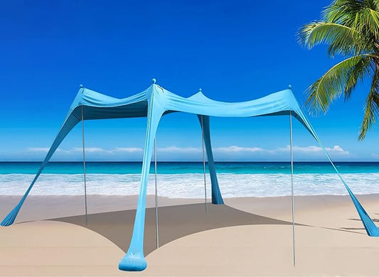 BOTINDO Family Beach Tent Canopy Sun Shade, Pop Up Grande Beach Tent Sun Shelter Stability 4 Poles with Portable Carry Bag...