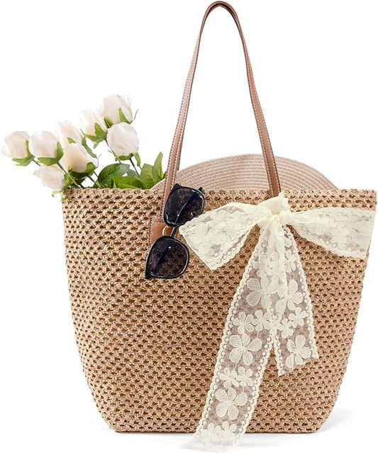 iSamzan Straw Beach Tote Bag for Women: 2026 Large Woven Handbag with Zipper, Perfect for Vacation, Travel and Summer Pool...