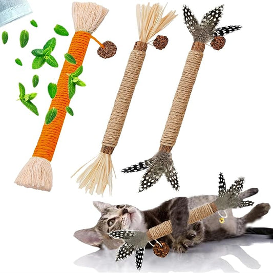 GREMBEB Cat Toys 3Pack Silvervine Chew Stick Kitten Treat Catnip Toy Kitty Natural Stuff Catnip Matatabi for Cleaning Teet...