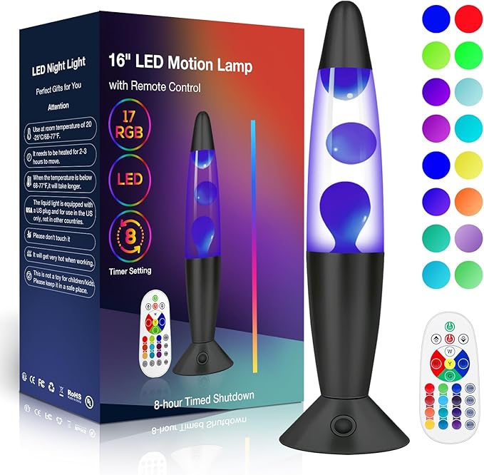 16" Black LED Liquid Motion Lamps, 17 Colors Changing Lamp with Remote, Mood Night Light for Kids Adults, Relaxing Nightst...