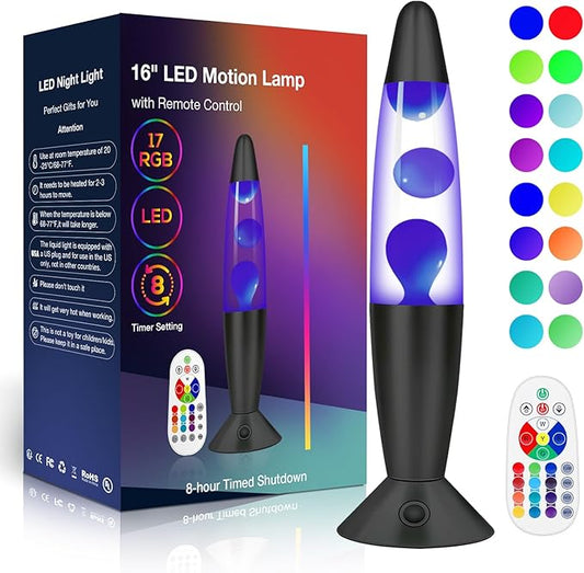 16" Black LED Liquid Motion Lamps, 17 Colors Changing Lamp with Remote, Mood Night Light for Kids Adults, Relaxing Nightst...