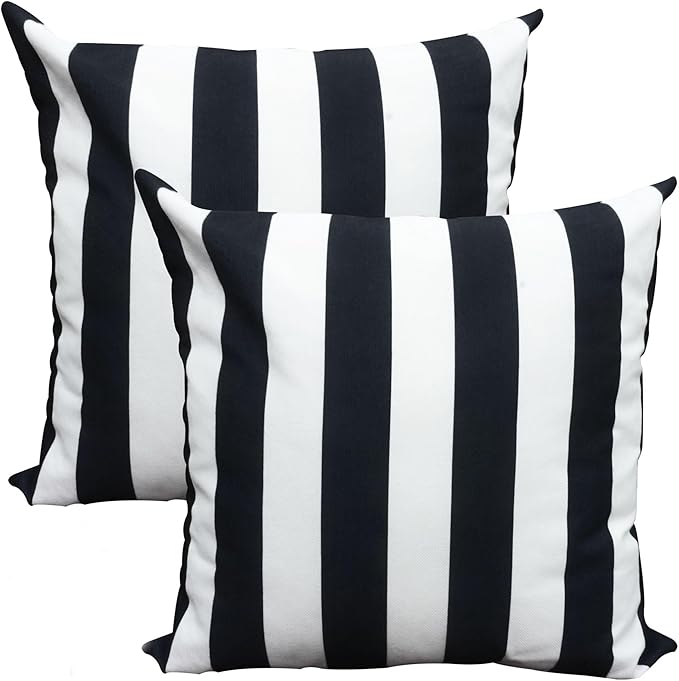 GHSJYO Waterproof Throw Pillow Covers 24x24inch Set of 2 Farmhouse Outdoor Black and White Stripes Square Pillow Cushion C...