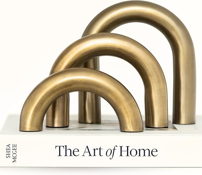STRONA Brass Finish Arch Decor - 3 Piece Organic Modern Home Decor Accent Set for Bookshelf, Coffee Table & Console Styling