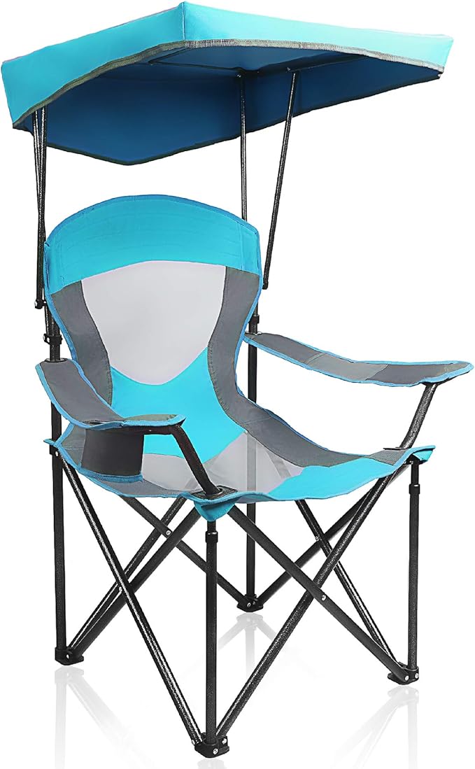 ALPHA CAMP Heavy Duty Canopy Camping Chair, 350 lbs Capacity Oversized Folding Chair with Adjustable Sunshade, Portable Su...