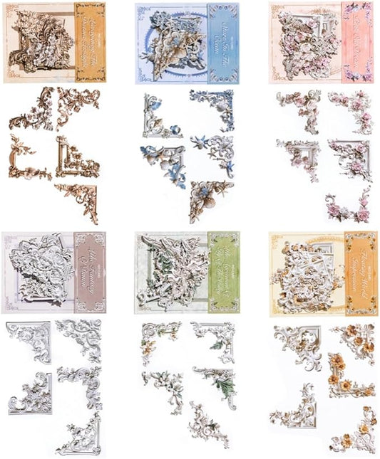 120Pcs Vintage Photo Frame Corners Decorative Paper, Embossed Cardstock Cutouts, Picture Border Frames for Scarpbooking Ca...