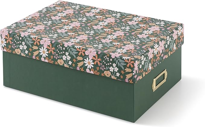 Soul & Lane Decorative Photo Storage Box with Lid, 11.7" × 7.7" × 4.5", Memory Box for Keepsakes, Floral Cardboard Picture...