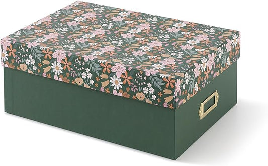 Soul & Lane Decorative Photo Storage Box with Lid, 11.7" × 7.7" × 4.5", Memory Box for Keepsakes, Floral Cardboard Picture...