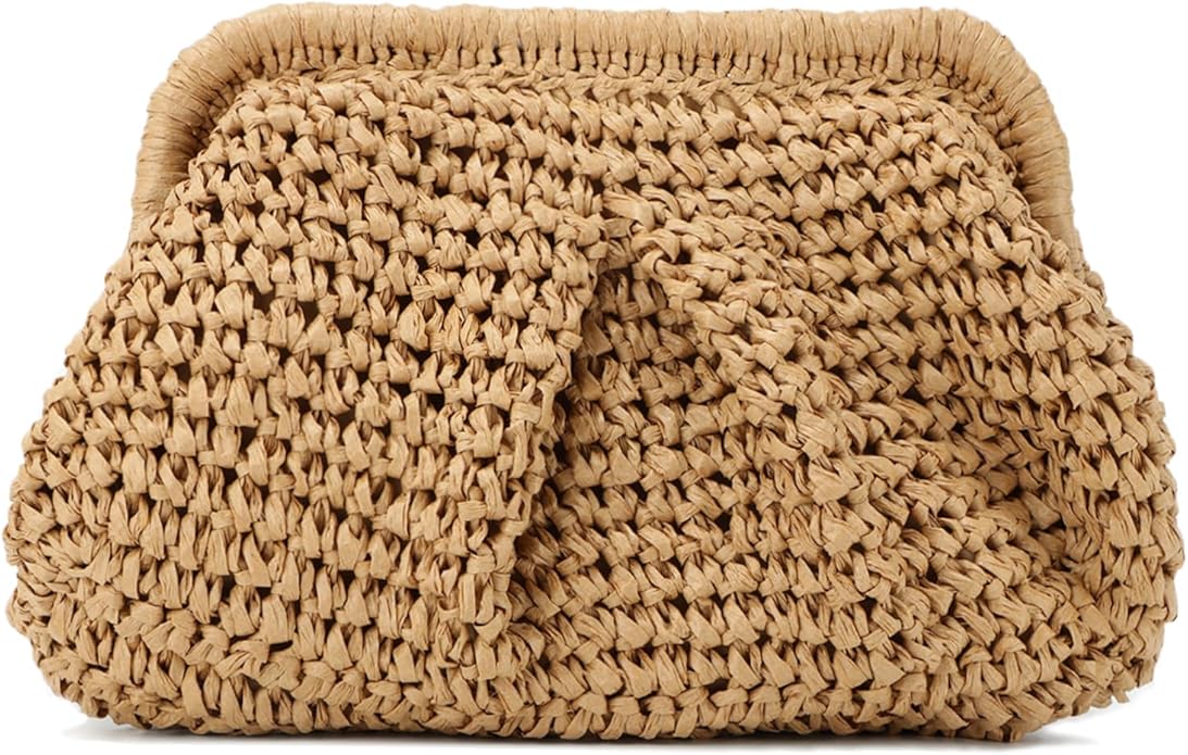 Emprier Straw Clutch Purses for Women Cloud Dumpling Pouch Straw Crossbody Shoulder Handbag Summer Beach Woven Bag