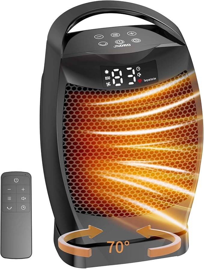 Portable Electric Heaters for Indoor Use - JNDRO 1500W PTC Ceramic Space Heater with Thermostat and Remote, Overheat and T...