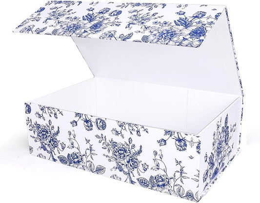 Whaline 3Pcs Blue Floral Paper Gift Box with Magnetic Closure Vintage Chinoiserie Toile Flower Print Present Packaging Box...