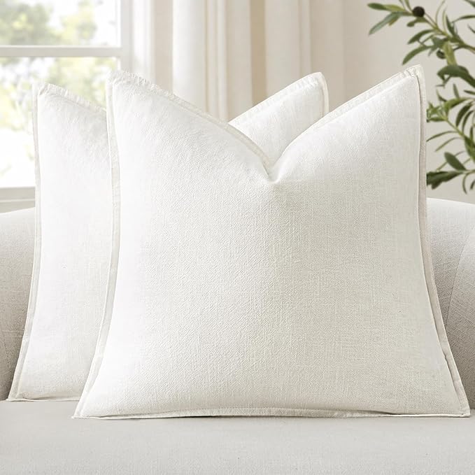 ANRODUO Pack of 2 Decorative Linen Pillow Covers Cream White Neutral Farmhouse Boho Soild Cushion Case Soft Accent Pillowc...
