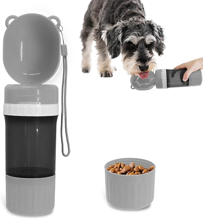 PawSailor 2-in-1 Pet Travel Water Bottle & Food Container - 14 oz Water + 6 oz Food Dispenser, Leak-Proof Portable Dog Wat...
