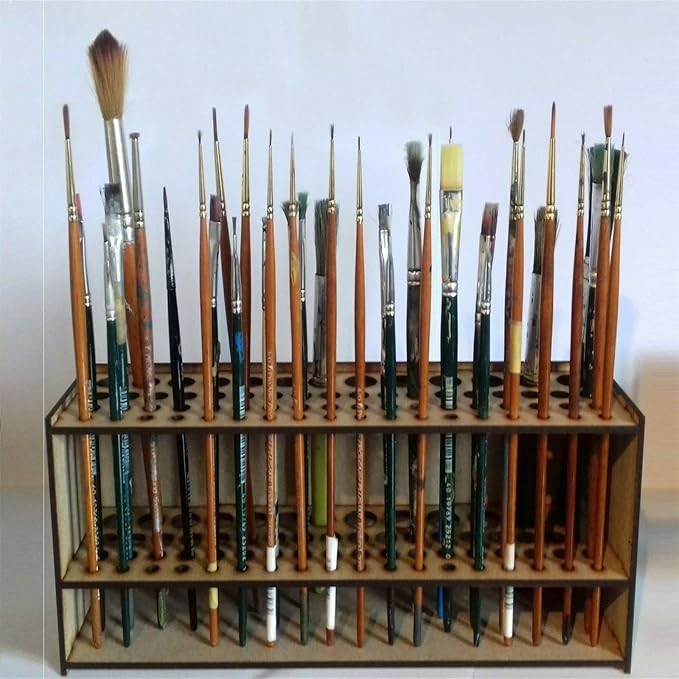 Lovskoo Brush Holder Paintbrush Holder 67 Holes Paint Brush Holders and Organizers Wall Mount Or Freestanding Desk Organiz...