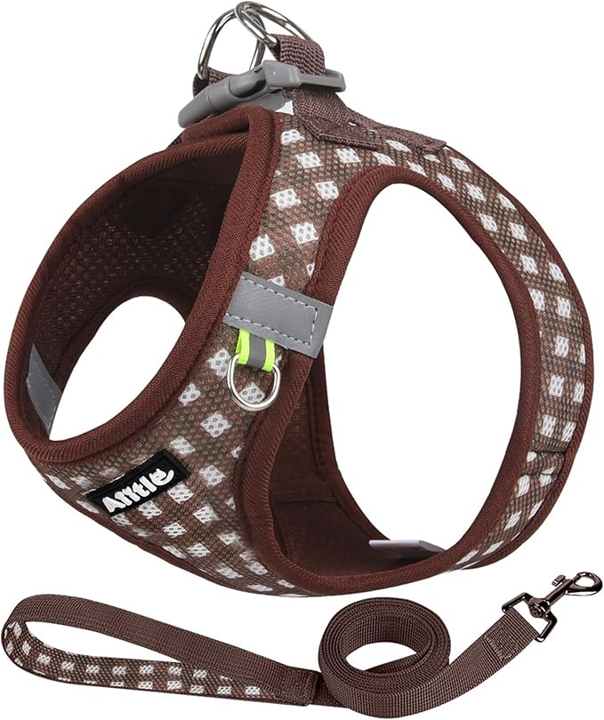 AIITLE Adjustable Dog Harness and Leash Set, Step in No Pull Pet Harness, Soft Mesh Reflective Plaid Vest Harnesses for Sm...