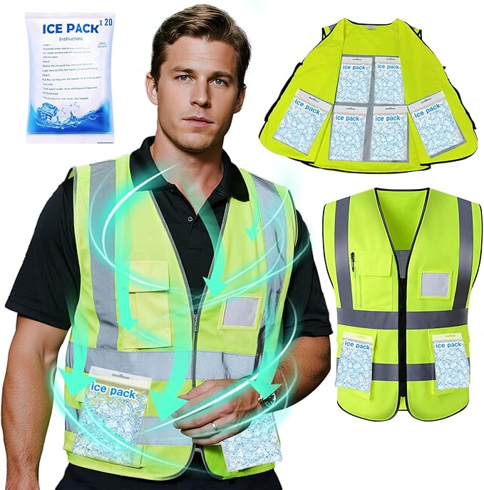 YITIAOYU Cooling Safety Vest with 24pcs Gel Ice Packs - Cooling Vest for Hot Weather Outside Working