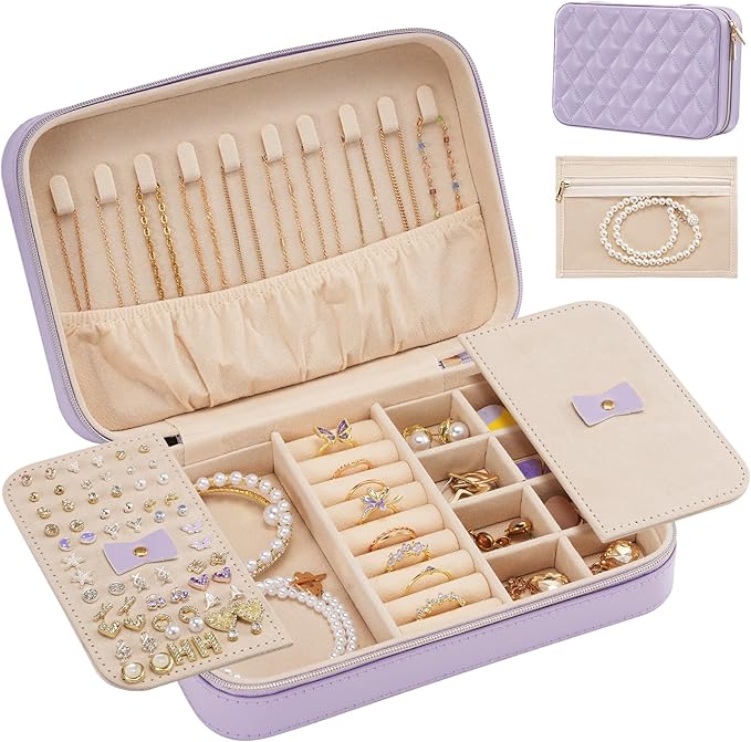 Lolalet Travel Jewelry Case for Women Girls, Travel Jewelry Organizer Box with Mirror & Clear Storage Bag, Small Portable ...