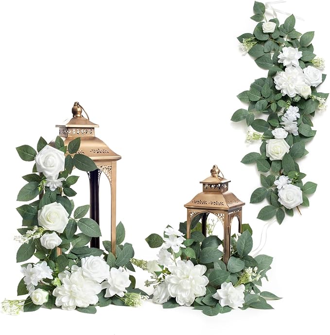 Ling's moment 6Pack 2ft White Artificial Flowers Garland Arch Floral Lantern Flower Centerpieces Wedding Aisle Chair Flowe...