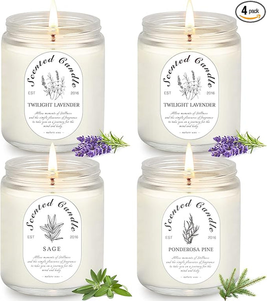 Lavender Candle Gift Set, 4 Pack Soy Wax Scented Candles for Home – Lavender, Sage & Ponderosa Pine – Aromatherapy Candles...