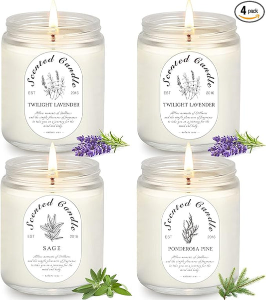 Lavender Candle Gift Set, 4 Pack Soy Wax Scented Candles for Home – Lavender, Sage & Ponderosa Pine – Aromatherapy Candles...