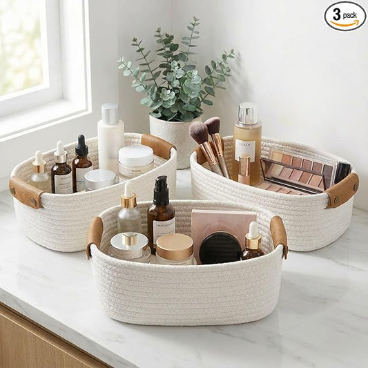 Beautiful Storage Basket Set of 3 - Sturdy Jute Rope Baskets for Shelves Are Perfect for Organizing Your Home - Quality St...