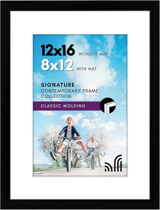 Americanflat 12x16 Picture Frame with Shatter-Resistant Glass - Use as 8x12 Frame with Mat or Display 12x16 Photo Without ...