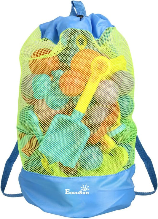 EocuSun Large Mesh Beach Bag Tote Durable Sand Away Drawstring Beach Backpack Swim and Pool Toys Balls Storage Bags Packs,...