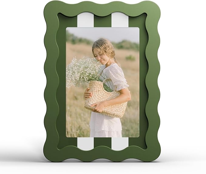 YESKAY 4x6 Picture Frame with Real Glass,Wavy Edge Wooden Photo Frame for 3.5x5,Cute Scalloped Picture Frame for Tabletop ...