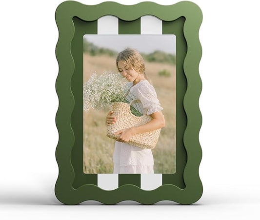 YESKAY 4x6 Picture Frame with Real Glass,Wavy Edge Wooden Photo Frame for 3.5x5,Cute Scalloped Picture Frame for Tabletop ...