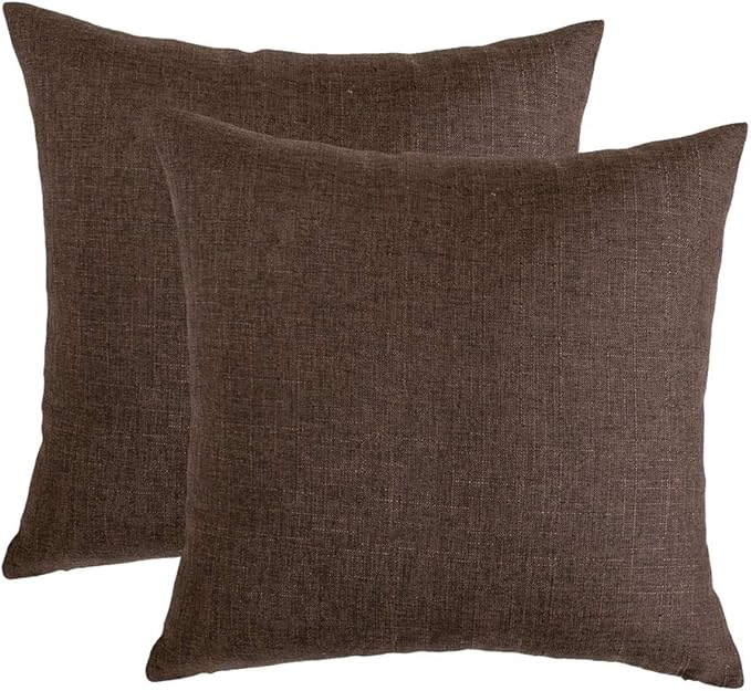 RainRoad Linen Decorative Throw Pillow Covers Cushion Cover Pillow Case for Sofa Couch Bed Chair, Soft Square Dark Brown T...