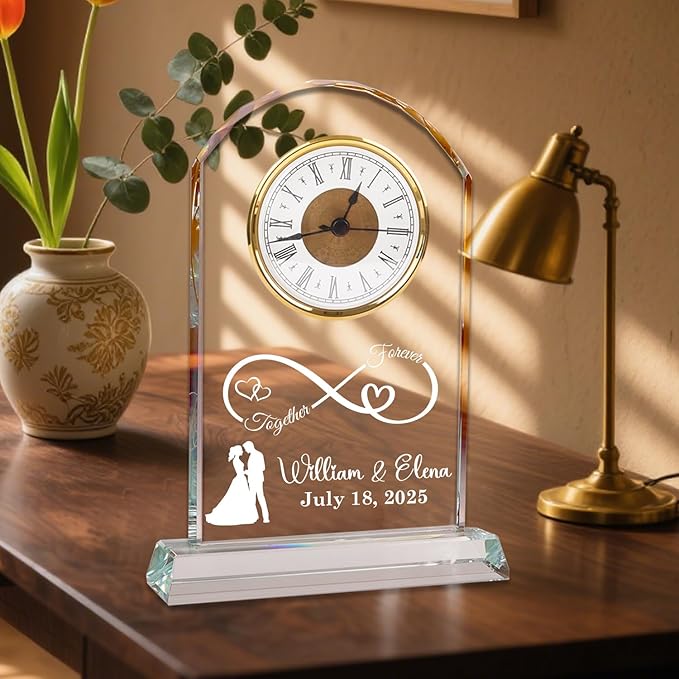 Extrabily Personalized Wedding for Couples, Custom Wedding Crystal Clock, Customized with Names, Date, Unique Romantic Gif...