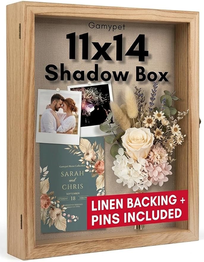 11x14 Nature Wood Shadow Box Frame - 1.57" Deep Display Case for Wedding Memory Box, Flowers and Pictures - Front Opening ...