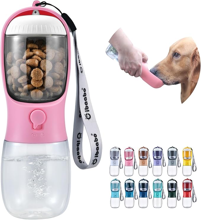 Cibaabo Dog Water Bottle with Food Container, Travel Puppy Water Bowl, Portable Pet Dispenser, Girl Dog Accessories Stuff ...