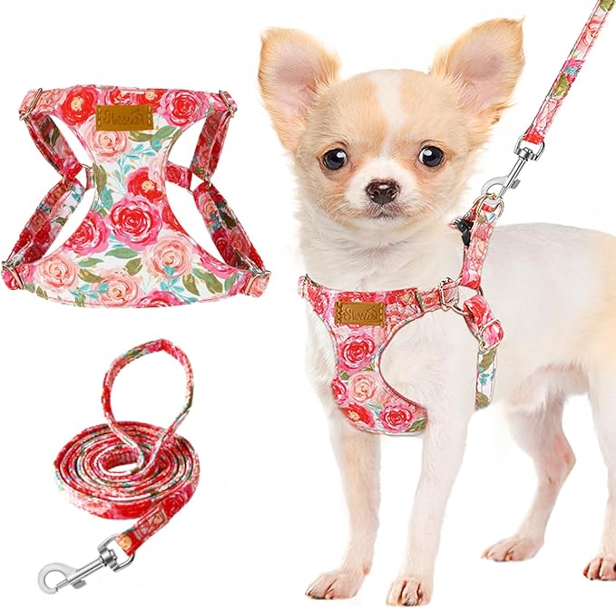 Lukovee Puppy Harness and Leash Set, No Pull Lightweight Soft Suede Adjustable Pet Harness Vest with Snap Buckle for Puppy...