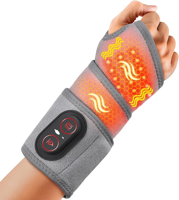 Cordless Wrist Heating Pad for Pain Relief, Wrist Massager for Carpal Tunnel, Heated Wrist Wrap Brace for Arthritis, Red L...